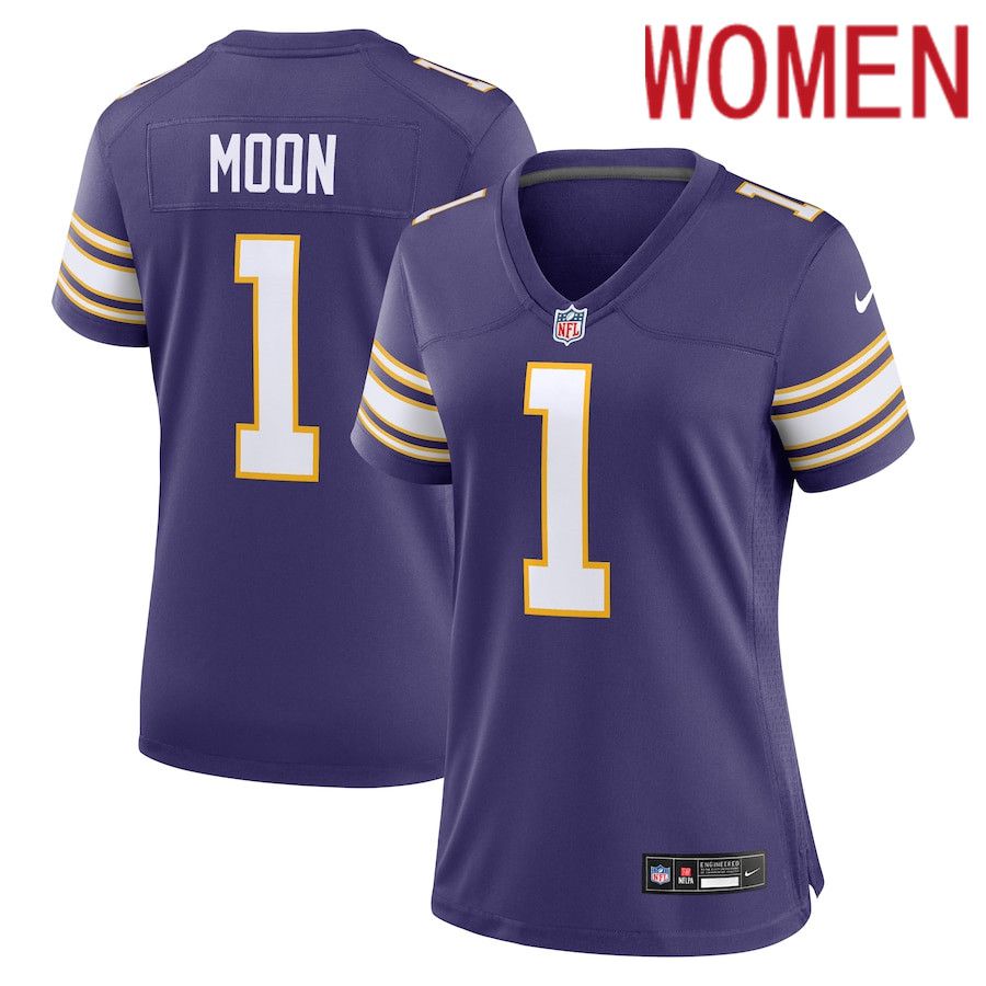 Women Minnesota Vikings #1 Warren Moon Nike Purple Classic Retired Player Game NFL Jersey